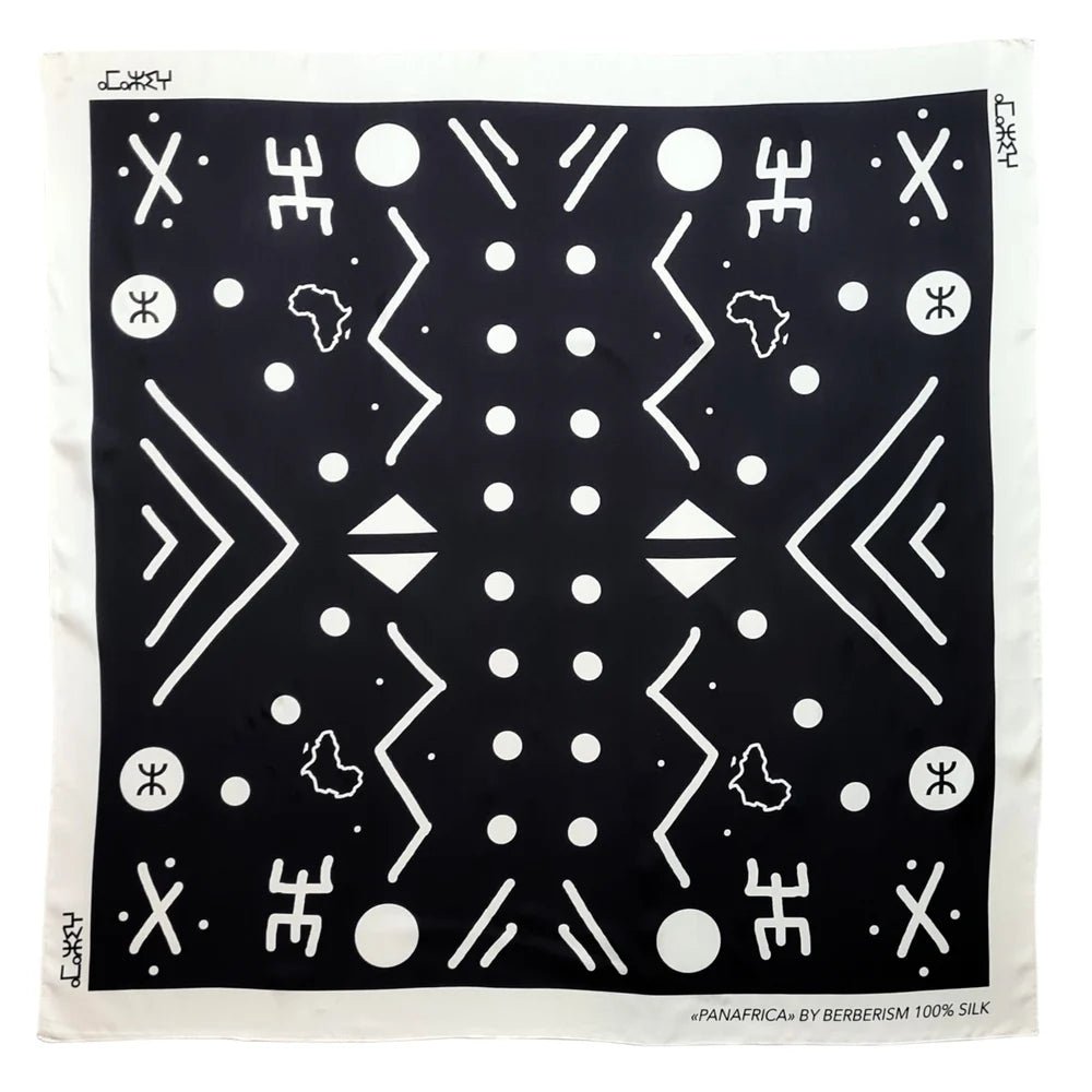 Ajoutez une touche d'élégance et de culture à votre tenue avec ce foulard en soie naturelle noir, orné de motifs blancs de style africain. Confectionné avec soin, ce foulard allie la douceur et la légèreté de la soie à un design inspiré de l'art traditionnel africain.